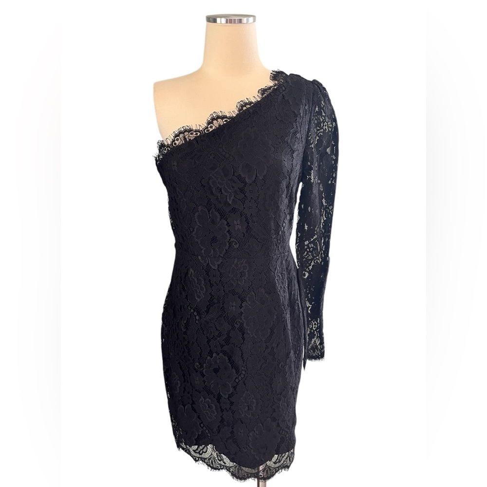 MADISON MARCUS Black Lace One-Shoulder Dress SZ M - Picture 2 of 10